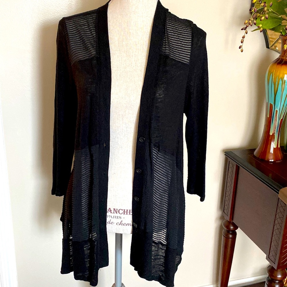 Black Lightweight Button Down Or Open Sweater - image 1